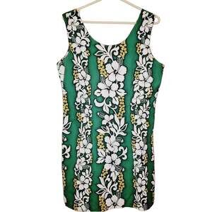Made in Hawaii green and white floral sheath dress Size XL Tropical Vacation